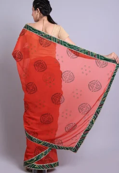 Bandhej Printed Georgette Saree in Orange
