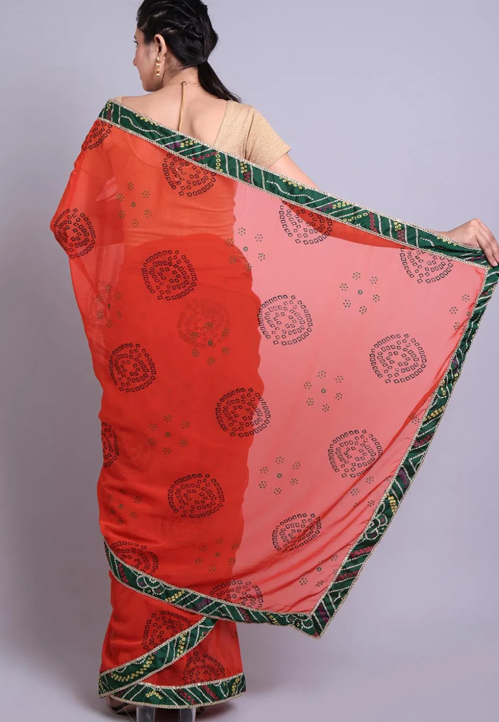 Bandhej Printed Georgette Saree in Orange