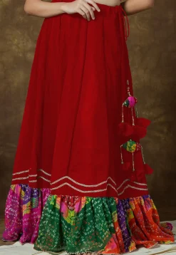 Bandhej Printed Georgette Skirt in Red