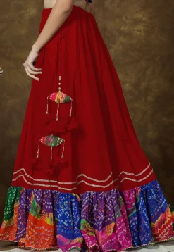 Bandhej Printed Georgette Skirt in Red