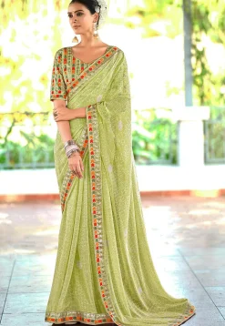 Bandhej Printed Georgette Saree in Light Green