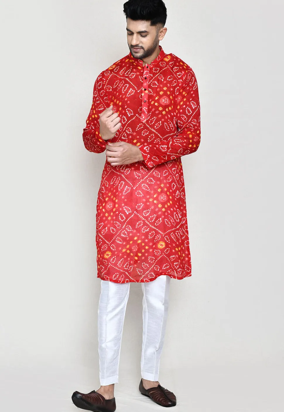 Bandhej Printed Georgette Kurta Set in Red