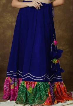 Bandhej Printed Georgette Skirt in Royal Blue