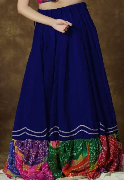 Bandhej Printed Georgette Skirt in Royal Blue