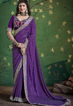 Bandhej Printed Georgette Saree in Purple