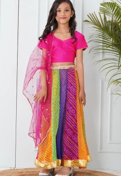 Bandhej Printed Georgette Lehenga in Multicolor
