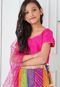 Bandhej Printed Georgette Lehenga in Multicolor