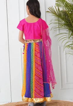Bandhej Printed Georgette Lehenga in Multicolor