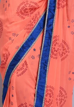 Bandhej Printed Georgette Saree in Peach