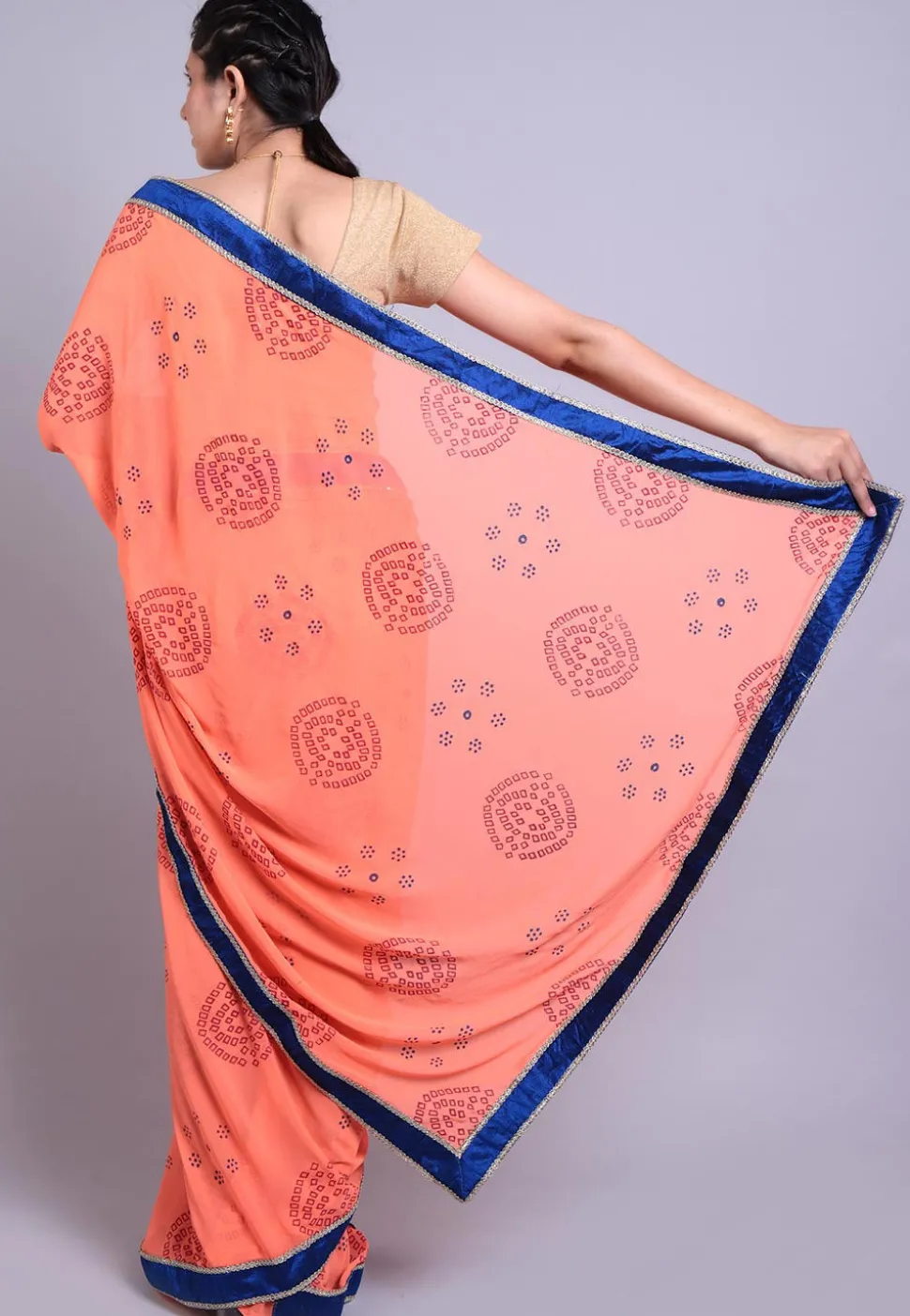 Bandhej Printed Georgette Saree in Peach