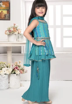 Bandhej Printed Georgette Pakistani Suit in Blue and Green