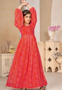 Bandhej Printed Georgette Gown in Red