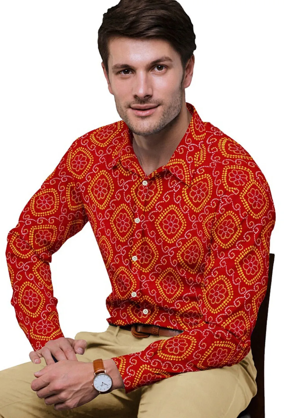 Bandhej Printed Georgette Shirt in Red