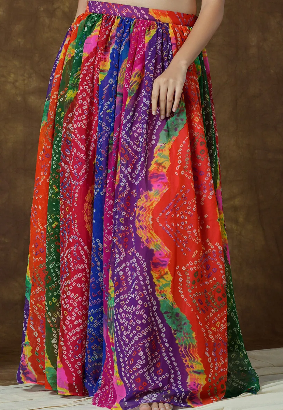 Bandhej Printed Georgette Skirt in Multicolor