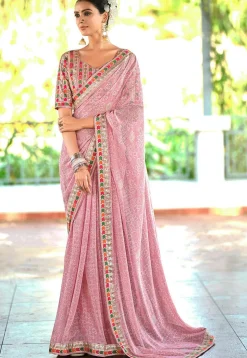 Bandhej Printed Georgette Saree in Pink