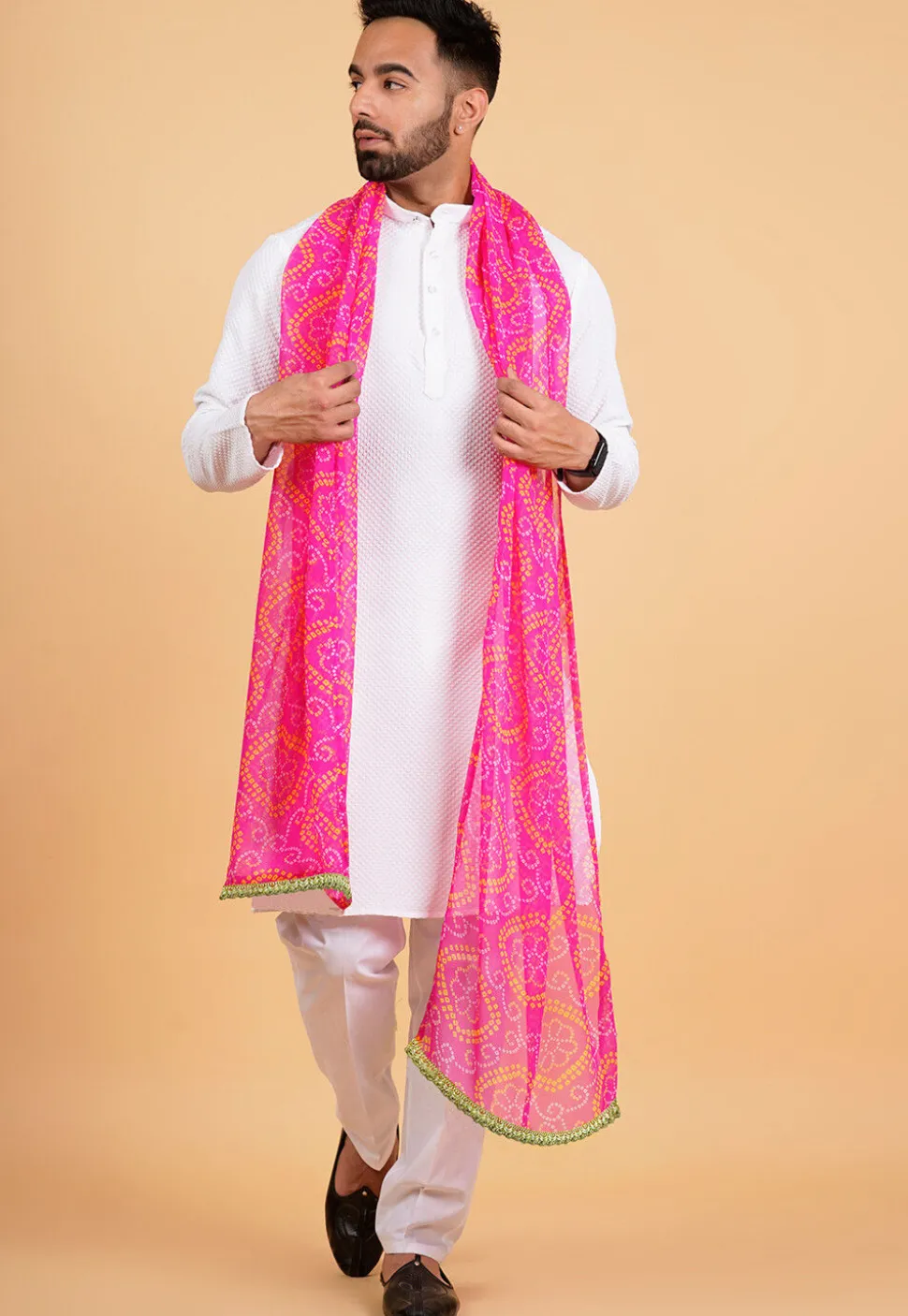 Bandhej Printed Georgette Men Dupatta in Pink