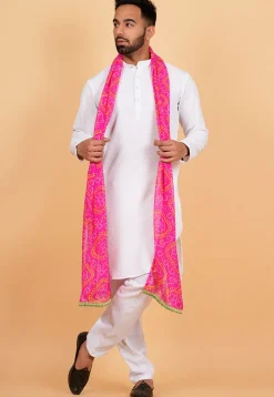 Bandhej Printed Georgette Men Dupatta in Pink