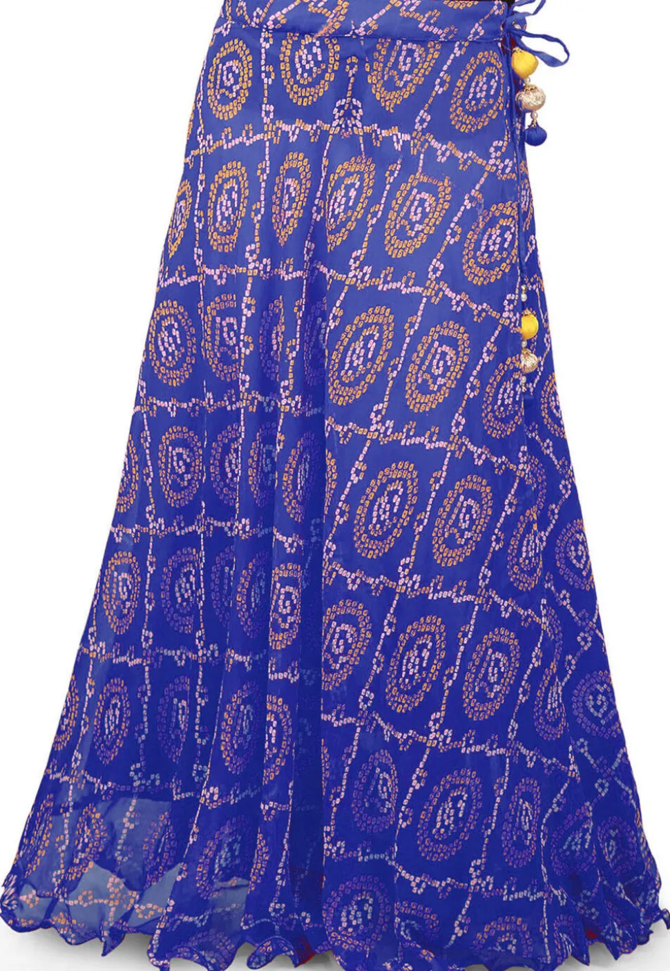 Bandhej Printed Georgette A Line Skirt in Royal Blue