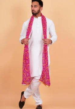 Bandhej Printed  Georgette Mens Dupatta in Fuchsia