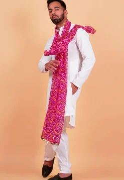 Bandhej Printed  Georgette Mens Dupatta in Fuchsia