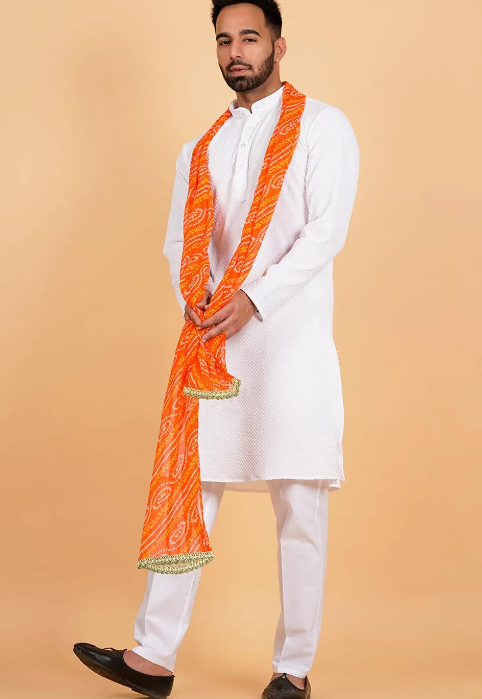 Bandhej Printed Georgette Men Dupatta in Orange