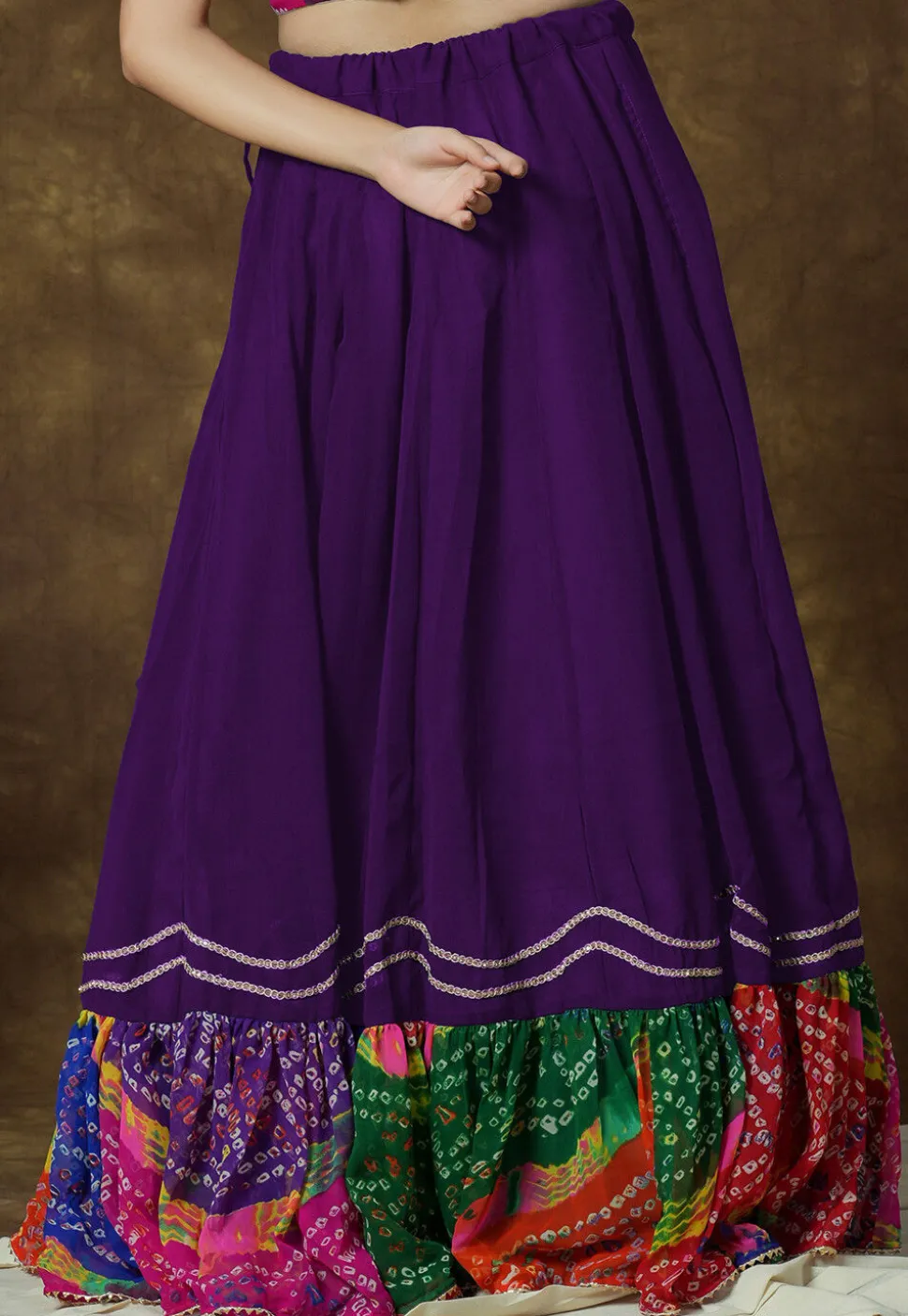 Bandhej Printed Georgette Skirt in Purple