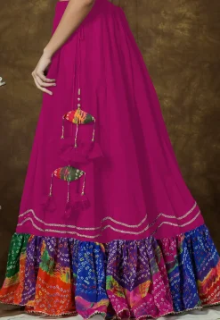 Bandhej Printed Georgette Skirt in Fuchsia