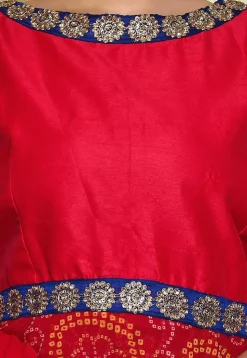 Bandhej Printed Georgette and Art Dupion Silk A Line Suit in Red