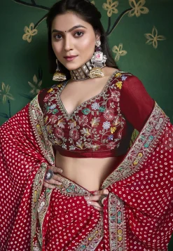 Bandhej Printed Georgette Saree in Maroon