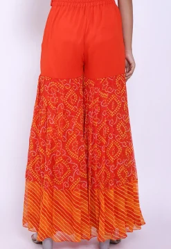 Bandhej Printed Georgette Sharara in Orange