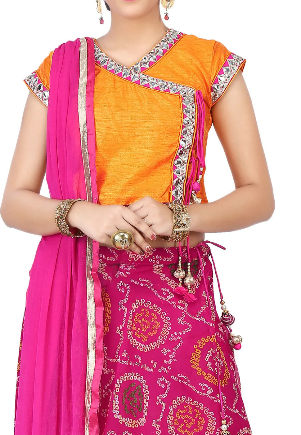 Bandhej Printed Georgette Circular Lehenga in Fuchsia