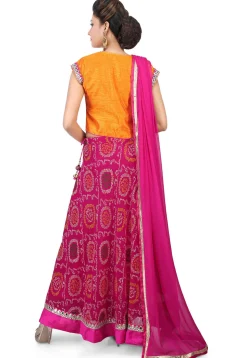 Bandhej Printed Georgette Circular Lehenga in Fuchsia