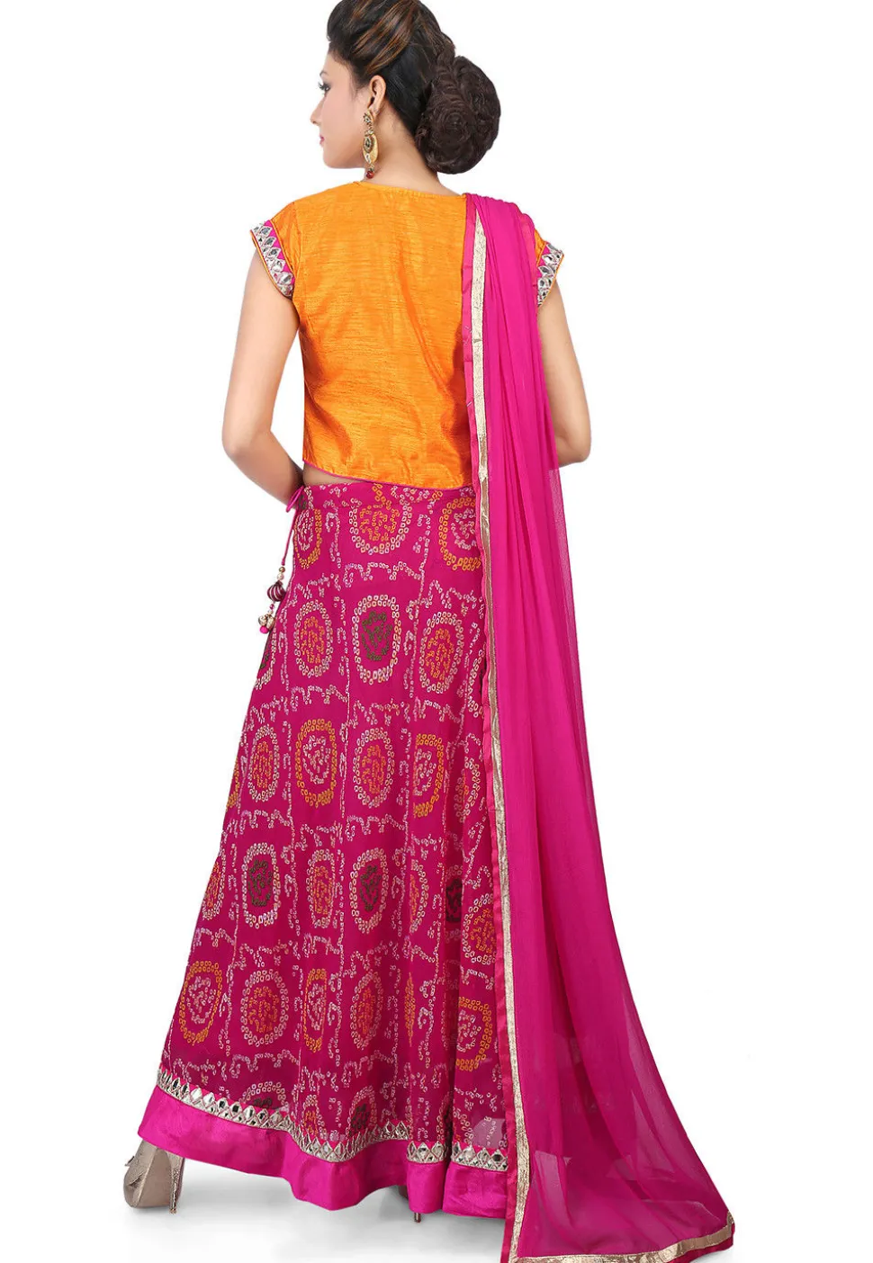 Bandhej Printed Georgette Circular Lehenga in Fuchsia