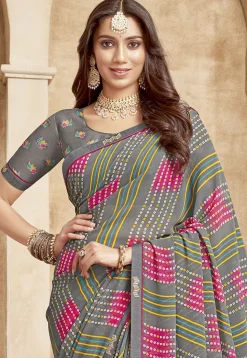 Bandhej Printed Georgette Saree in Grey