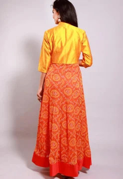 Bandhej Printed Georgette Abaya Style Suit in Orange