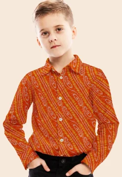 Bandhej Printed Georgette Shirt in Orange
