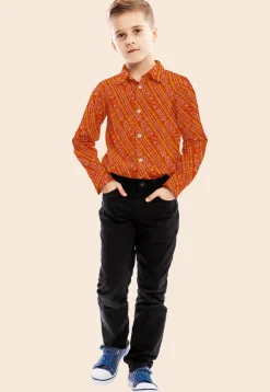 Bandhej Printed Georgette Shirt in Orange