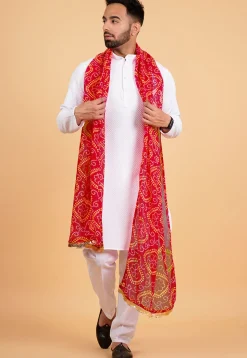 Bandhej Printed  Georgette Mens Dupatta in Red