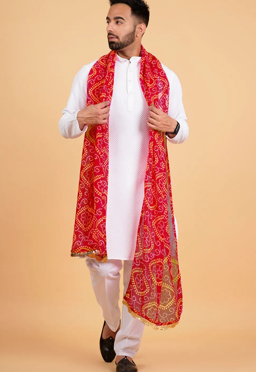 Bandhej Printed Georgette Mens Dupatta in Red
