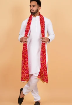 Bandhej Printed  Georgette Mens Dupatta in Red