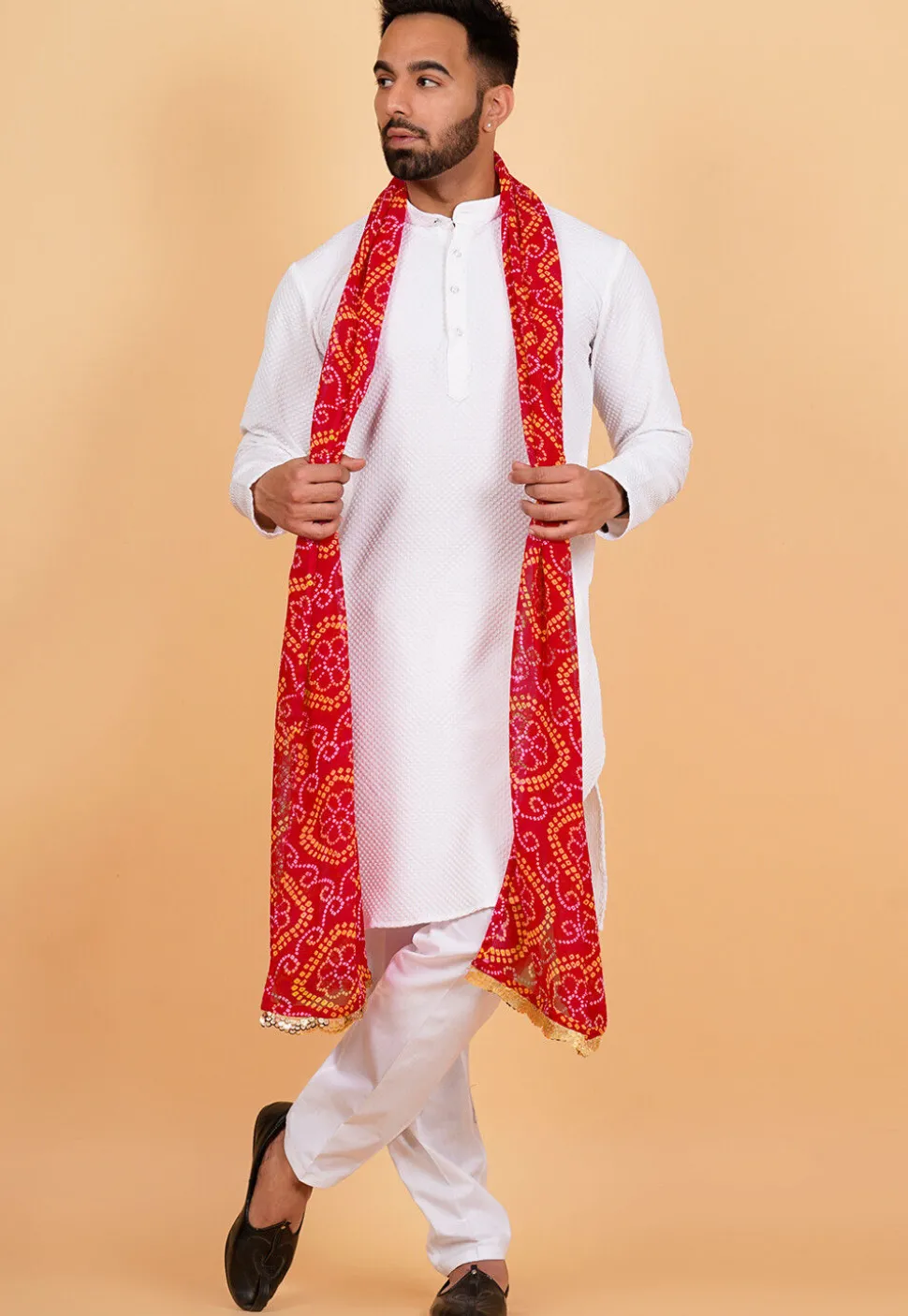 Bandhej Printed Georgette Mens Dupatta in Red