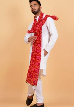 Bandhej Printed Georgette Mens Dupatta in Red