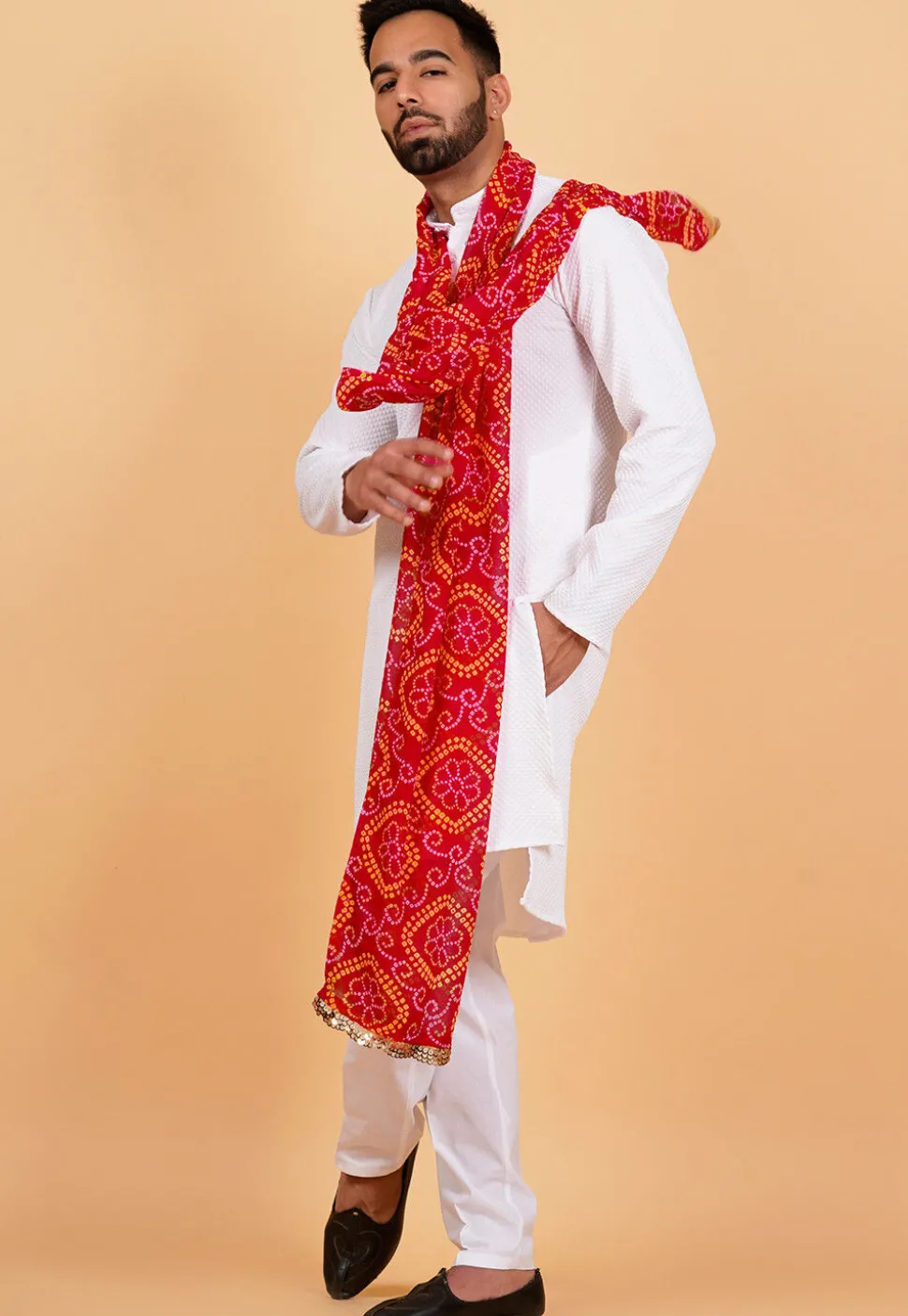 Bandhej Printed Georgette Mens Dupatta in Red