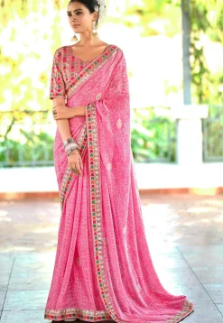 Bandhej Printed Georgette Saree in Pink