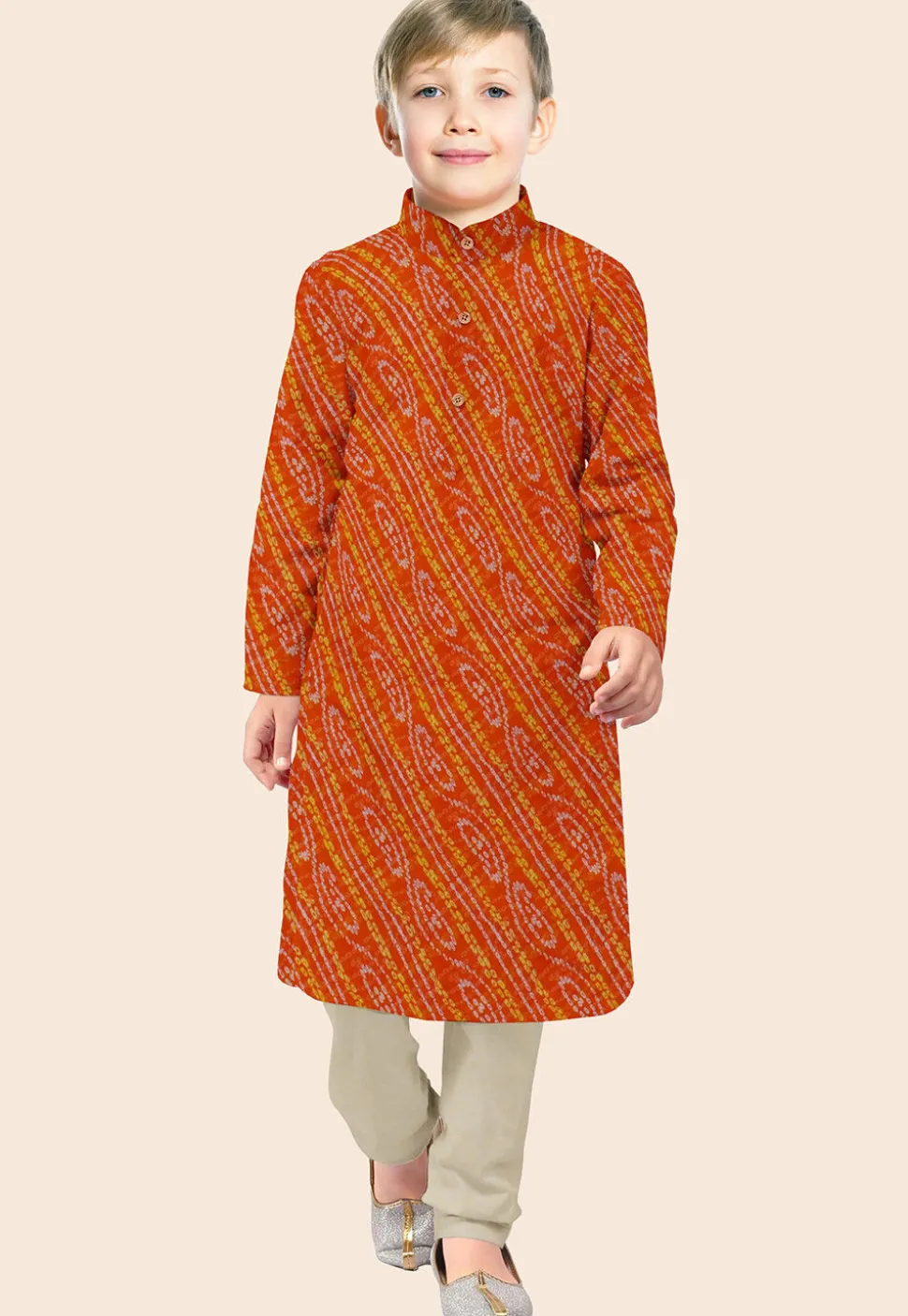 Bandhej Printed Georgette Kurta Set in Orange