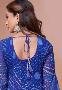 Bandhej Printed Georgette A Line Suit in Royal Blue
