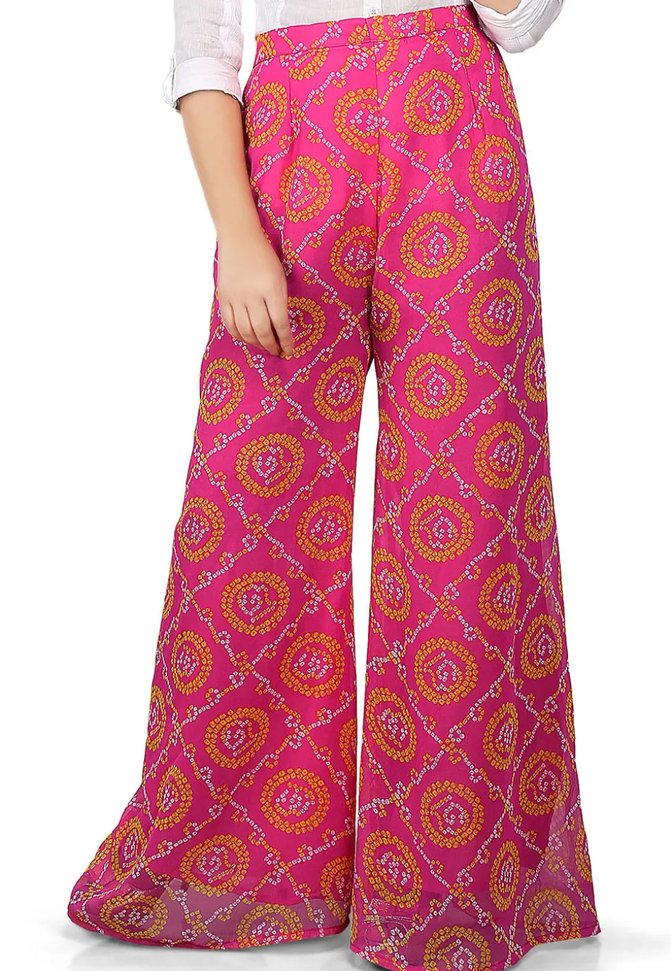 Bandhej Printed Georgette Palazzo in Fuchsia