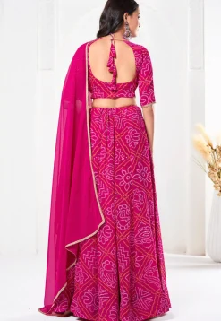 Bandhej Printed Georgette Lehenga in Pink