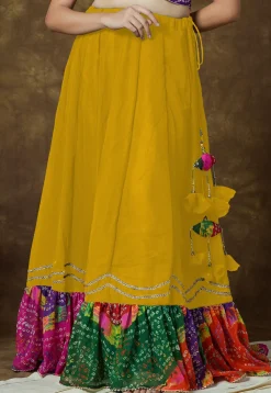 Bandhej Printed Georgette Skirt in Mustard