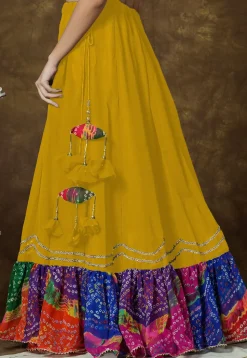 Bandhej Printed Georgette Skirt in Mustard